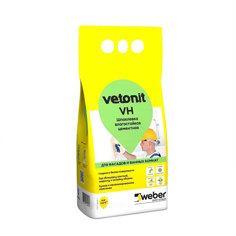 картинка Шпаклевка Vetonit VH фасадная влагост. финишная, 5кг; белая от базы строительно-отделочных материалов